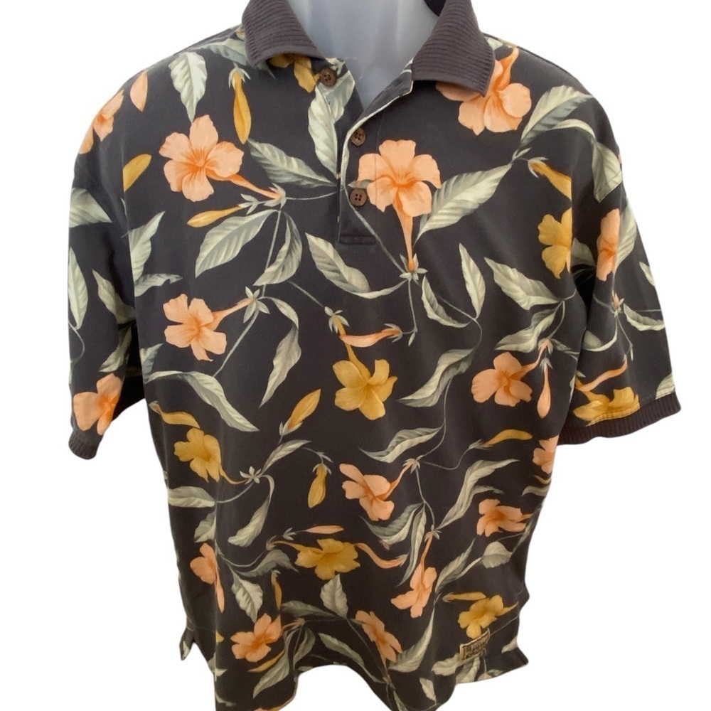 TOMMY BAHAMA Tropical Floral Polo Short Sleeve Collared Shirt Men L Large